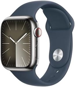 Apple Watch Series 9 [GPS + Cellular 41mm] Smartwatch with Silver Stainless steel Case with Storm Blue Sport Band S/M. Fitness Tracker, Blood Oxygen & ECG Apps,Always-On Retina Display,Water Resistant