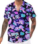 uideazone Men's Button Down Shirts 3D Funny Novelty Mushroom Printed Shirts Casual Short Sleeve Dress Top Shirts Purple