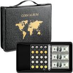 Ettonsun Coin Collection Book Holder for Collectors, 220 Large Pockets Coin Collecting Storage Album & 33 Sleeves Paper Money Display Case for Collectible Notes Currency Bill Coin Collection Supplies