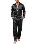 Mchodare Mens Silk Pyjamas, Pyjamas for Men, Satin Pyjamas Men, Men's Long Pajamas Long Sleeve Button Nightwear Mens Loungewear Set Black