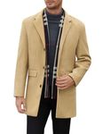 Xukk Men's Wool Blend Coat Single Breasted Detachable Plaid Scarf Notched Collar Pea Jacket Winter Warm Trench Overcoat(Khaki,L)