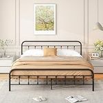 HOJINLINERO King Bed Frame with Headboard,Heavy Duty Metal King Size Bed Frame,Platform Bed Frame King Size No Box Spring Needed,Stable Mattress Foundation,Storage Under Bed,Noise Free,Black