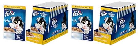 Purina Felix® As Good As It Looks Wet Food for Adult Cats|Complete and Balanced Cat Food |Chicken Flavour|Pack of 24 Pouches (12 x 85 g)