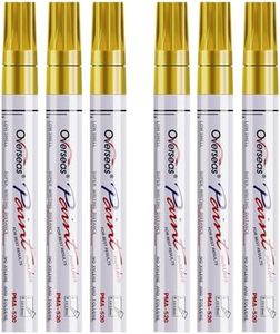 Gold Paint Markers Pens - Single color 6 Pack Permanent Oil Based Metallic Paint Pen, Medium Tip, Quick Dry and Waterproof Marker for Rock, Wood, Fabric, Plastic, Canvas, Glass, Mugs, Canvas, Glass