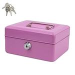 Time to Sparkle Small Lock Box Money Safe with Tray for Cash Metal Saving Box Lock and Key with Stainless Steel Handle 15 * 12 * 8cm Pink