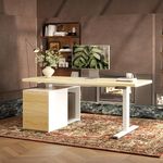 FLEXISPOT 71" Executive Standing Desk with Drawer, Dual Motor Lift with 222 LBS Heavy-Duty Capacity, 1" Thick Desktop, Idea for Sewing, Crafting and Home Office, White Wood Grain, 3 Packages