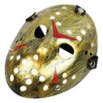 Jason Full Face Mask Scary Halloween Mask Creepy Horror PVC Mask Cospaly Costume Party Props for Adults Teens (Gold)