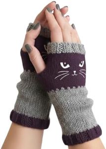 NEKSKA Fingerless Gloves for Women, Cat Mittens for Women, Knitted Warm Winter Mitts for Texting, Typing & Everyday Wear (Purple)