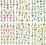 Christmas Nail Art Sticker Christmas Nail Decals,3D Self Adhesive Nail Supplies Christmas Nail Stickers Green Monster Nail Designs Winter Xmas Holiday for Nail Decoration DIY Nail Decoration 6 Sheets