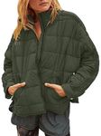 Muchpow Women's Lightweight Down Coat Long Sleeve Full Zipper Oversized Packable Short Puffer Jackets, Army Green, Medium