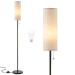 Ambimall Floor Lamps for Living Room with Bulb - 64'' Standing Lamp with 3 Color Temperature, Beige Lampshade & Pull Chain Switch, Pole Lamps for Bedrooms Tall, Minimalist Floor Lamp