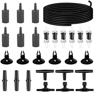 NestBasics 19.68 feet Black Aquarium Airline tubing 6 air Stone for Aquarium 6 Aquarium Check Value for Fish Tank 6 Aquarium Suction Cups 3 Each Aquarium air Controller and I T Hose connectors