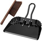 Yangbaga 17In Metal Dustpan and Brush Set,Large Handheld Dust Pan and Wood Broom,Heavy-Duty Dust Pans Metal Edge Flat Against Floor for Patio/Pet/Car/Outdoor