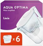 Aqua Optima Liscia Water Filter Jug & 6 Evolve+ Filter Cartridges 2.5L White - Fridge & Dishwasher Friendly, Easy Fill - Reduces Limescale, Chlorine & Other Impurities - By LAICA (Packaging May Vary)