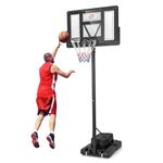 Goplus Portable Basketball Hoop Outdoor, 4.25-10FT Height Adjustable Basketball Goal w/44'' Shatterproof Backboard for Kids Youth Adults Outside Court Driveway (4.4-10FT, 11-Level, w/Weight Bag)