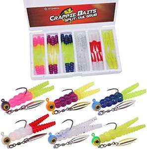 Crappie Jigs and Lures Kit -135 & 40 Piece Set with Plastics, Jig Heads, Split-Tail Grub Baits - Perfect for Crappie Fishing, Panfish Lures