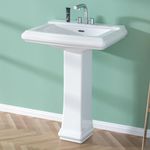 Miuara Pedestal Sink 26 Inch - 3 Holes Bathroom Pedestal Sink, White Pedestal Sink 26 x 20 Inch, Bath Pedestal Sink Combo, Ceramic Pedestal Sink for Bathroom, with Overflow Hole