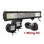 SKYWORLD Quad Row 20 inch 510W LED Light Bar IP67 Waterproof Off Road Led Bar Flood Spot Combo Beam for Truck ATV 4x4 + 2 x 18W 4 inch Flood LED Pods Work Light With Wiring Harness Kit