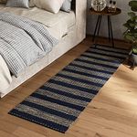 Barnyard Designs Jute Runner Rug for Indoors, Rattan Rugs for Hallway, Bathroom, Entryway or Accent Piece - Farmhouse Woven Braided Rug (2x7, Natural/Slate Navy)