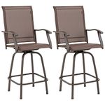 RELAX4LIFE 2PCS Swivel Patio Bar Stools, Garden Bar Height Chairs Set with High Back & Curved Armrests, Outdoor All-Weather Dining Chairs for Backyard Bistro Poolside