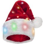 Light up Santa Hat for Adults & Kids,Christmas Hat with LED Lights Flashing Xmas Hats Novelty Plush Santa Hat-Battery not included