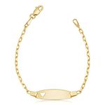 Kooljewelry 14k Yellow Gold Cable Link Baby ID Bracelet with Heart (5.5 inch), 5 5 inch, Yellow Gold