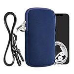 kwmobile Neoprene Phone Bag L - 6.5" - 16.5 x 8.9 cm Universal Case Holder with Neck Strap and Zipper - Dark Blue