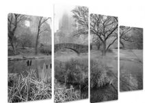 Art_Depot_Outlet Multi Split Panel Canvas Artwork Art - Gapstow Bridge Central Park New York City Black And White Bridge Lake Trees 4 Panel - 101cm x 71cm (40"x28")