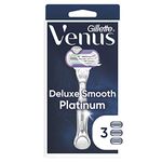 Gillette Venus Deluxe Smooth Platinum Razors for Women, 1 Venus Razor, 3 Razor Blade Refills, Metal Handle with Anti-Slip Grip