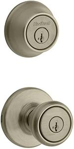 Kwikset 690T 5 SMT 6AL RCS 690 Tylo Keyed Entry Knob and Single Cylinder Deadbolt Comob Pack, Antique Brass