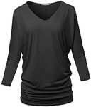 SSOULM Women's Loose Fit 3/4 Sleeve Drape Dolman Top with Plus Size, Stu003_black, 3X-Large