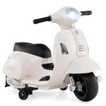 Licensed Vespa Scooter Kids Motorcycle by OLAKIDS, 6V Ride on Electric Motorcycle with Training Wheels, Headlight, Battery Powered 3 Wheels Toy Gift with LED Headlight Horn for Boys Girls (White)