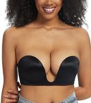 HACI Deep U Push Up Bras Seamless Low Cut Underware Multiway Plunge Strapless Bra（Black,38C