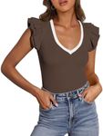 PRETTYGARDEN Womens V Neck Summer Tops Ruffle Sleeveless Slim Fit T Shirts Going Out Casual Blouses 2025 (Coffee,XX-Large)