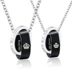 His Queen Her King Couple Pendant Necklaces His & Hers Matching Set Titanium Stainless Steel King Queen Couple Rings Pendant Necklace with Crown Engraved and Cubic Zirconia, Perfect for Christams, Anniversary, Valentine's Day, Romantic Gifts for Him and Her, Stainless Steel, No Gemstone