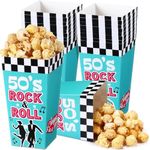 Watersay 24 Pack 1950's Rock and Roll Popcorn Boxes 50's Party Decorations 50s Retro Snack Box Back to 50's Rocking Party Supplies for Music Birthday Party Anniversary