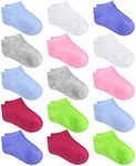 KEREDA 15 Pairs Kids Ankle Socks Boys Girls Half Cushion Low Cut Athletic Socks, Multicolor02, 6-8 Years