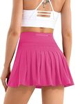 Betaven Pleated Tennis Skirts for Women with Pockets Build in Shorts Golf Skort High Waisted Athletic Running Activewear,A-Rose Pink,XX-Large