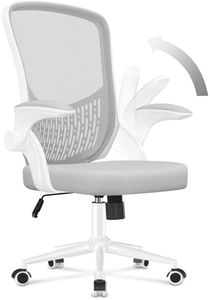 naspaluro Silla de Oficina, Silla de Oficina Ergonómica con Brazos Abatibles 90°, Soporte Lumbar de Diseño Exclusivo, Tapicería de Malla Transpirable, Silla de Escritorio Giratoria 360°, Gris