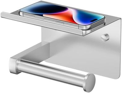 FORIOUS Toilet Paper Holder with Shelf, Adhesive or Screw Wall Mount Toilet Paper Roll Holder for Bathroom, Rustproof 304 Stainless Steel Toilet Tissue Holder with Phone Shelf, Brushed Nickel