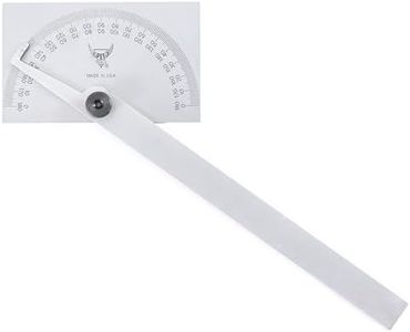 PEC Tools Stainless Steel Rectangle Head Protractor, 0-180°, 6-Inch Adjustable Arm, Knurled Thumb Nut Lock for Woodworkers, Machinists, and more, Made in USA