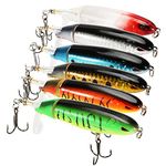 MoKo Fishing Topwater Bass Lures, 6Pcs Freshwater Saltwater Kit Lifelike Artificial Bass Lures Floating Rotating Tail Lures Bait with Barb Treble Hooks