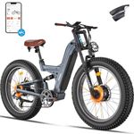 FREESKY 38+MPH Dual 1000W Motors Electric Bike for Adults, 48V 25Ah Samsung Cells Battery Electric Bicycle, Full Suspension 26"*4.0 Fat Tire Hydraulic Disc Brake Ebike, Beach Off-Road Mountain E-Bike