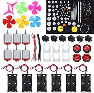 6 Set DC Motor Kit, Mini Electric 1.5-3V 24000RPM Mini Motor with 86 Pcs Plastic Gears 6 x AA Battery Holder Motor Mounting Bracket Boat Rocker Switch and Shaft Propeller for DIY Science Projects