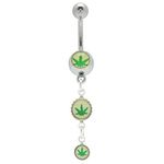 Belly Button Ring 14ga with Pot Leaf Logo Dangle