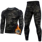 AORAEM Winter Mens Thermals Top and Bottom Set Clothing Set Warm Long Johns, Slimming Thermal Underwear Sport Suits, Elastic Cold Weather Gear for Cold Weather(Camouflage Black)