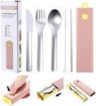 Travel Cutlery Set to GO | Portable Cutlery Set Reusable Cutlery Set with Knife,Fork,Spoon, Straw, Brush for Home/Travel/Camping Cutlery Set with Case (Pink & Yellow)