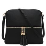 Lightweight Medium Crossbody Bag with Tassel Black