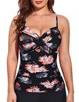 Cindy's aunt Womens Underwire Tankini Swim Top Shirred Push Up Tankini Tops Twist V Neck Swimsuits Top Only Chrysanthemum US10