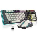 RedThunder K10 Wireless Gaming Keyboard and Mouse Combo, RGB Backlit Rechargeable 3800mAh Battery, Anti-ghosting Keyboard + 7D 3200DPI Mice for PC Gamer (White-Gray)